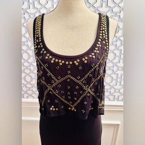 Guess Vintage Black Maxi Dress Gold Metal Geo Design M Sleeveless Tiered Y2K 90s